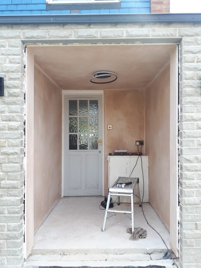 Front porch ready for external door and side panel to be installed by CL Joinery