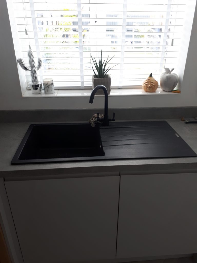 Composite Granite Kitchen Sink installed into 28mm Square edged worktops